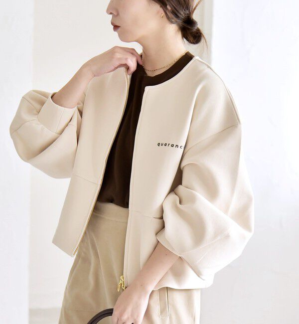 quaranciel「quaranciel:〈洗濯機可能〉ポンチ ロゴプリント スウェット ジップ ブルゾン カーディガン」|スウェット・ジャージ|ナチュラル