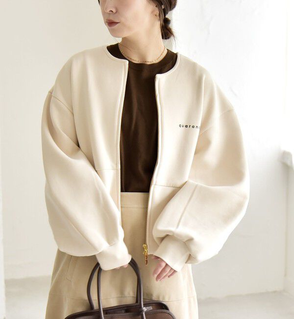 quaranciel「quaranciel:〈洗濯機可能〉ポンチ ロゴプリント スウェット ジップ ブルゾン カーディガン」|スウェット・ジャージ|