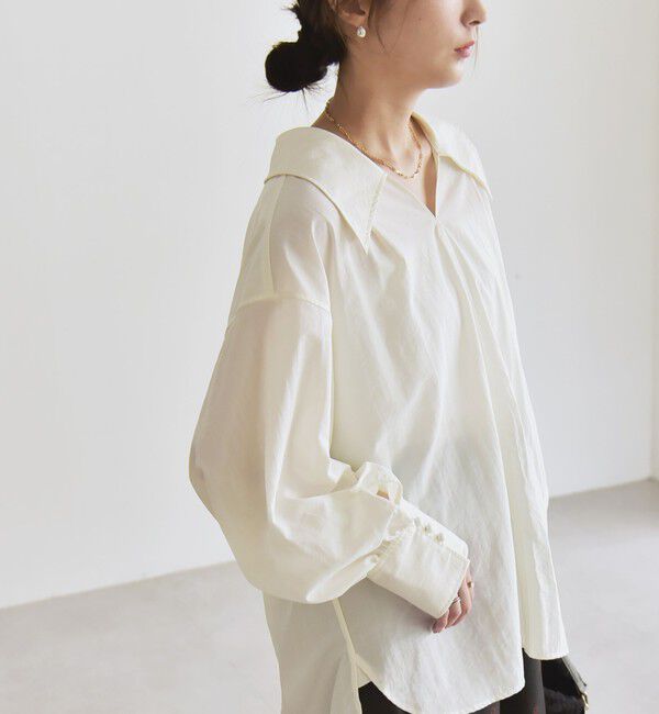 quaranciel「quaranciel: ナイロン タスラン ビッグカラー シャツ ブラウス」|シャツ・ブラウス|ホワイト