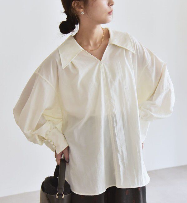 quaranciel「quaranciel: ナイロン タスラン ビッグカラー シャツ ブラウス」|シャツ・ブラウス|