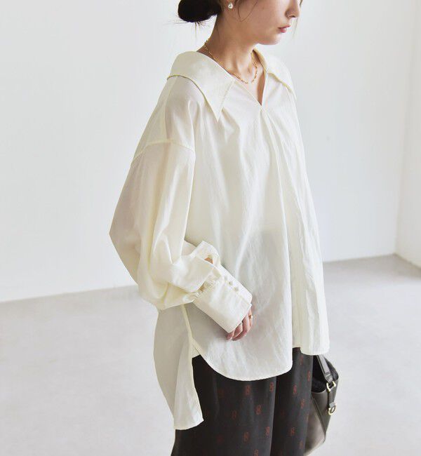 quaranciel「quaranciel: ナイロン タスラン ビッグカラー シャツ ブラウス」|シャツ・ブラウス|