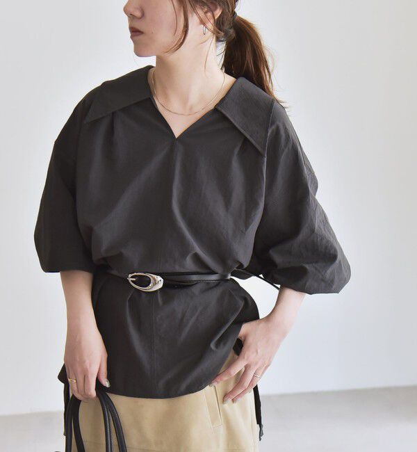 quaranciel「quaranciel: ナイロン タスラン ビッグカラー シャツ ブラウス」|シャツ・ブラウス|