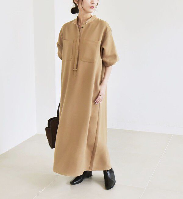quaranciel「quaranciel:〈洗濯機可能〉ダブルクロス スタンドカラー ポケット シャツ ワンピース」|ワンピース|