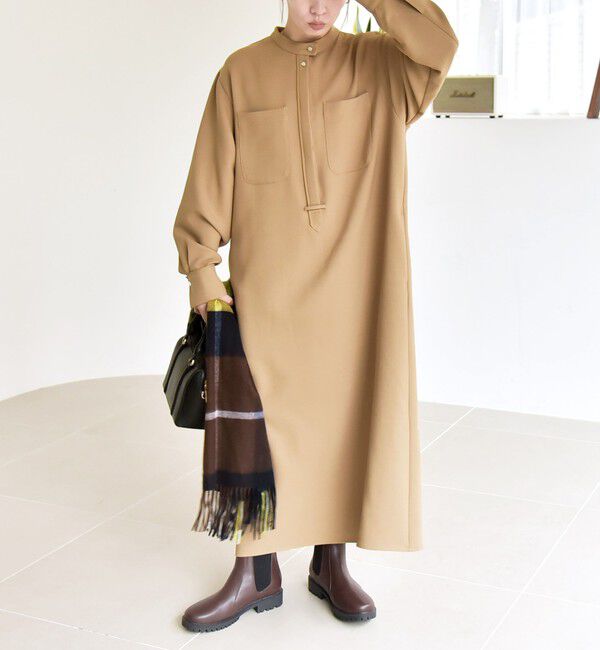 quaranciel「quaranciel:〈洗濯機可能〉ダブルクロス スタンドカラー ポケット シャツ ワンピース」|ワンピース|