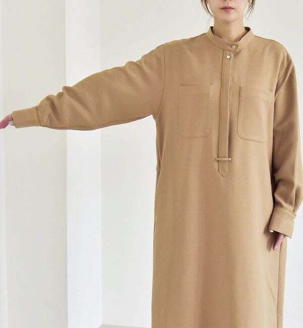 quaranciel「quaranciel:〈洗濯機可能〉ダブルクロス スタンドカラー ポケット シャツ ワンピース」|ワンピース|