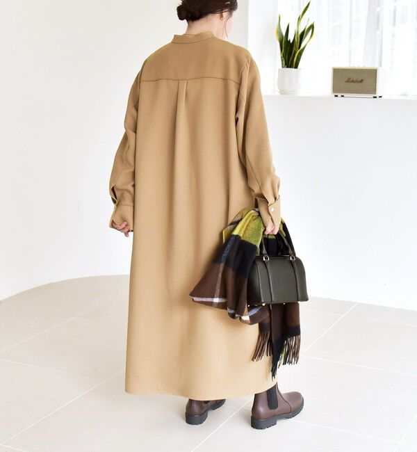 quaranciel「quaranciel:〈洗濯機可能〉ダブルクロス スタンドカラー ポケット シャツ ワンピース」|ワンピース|