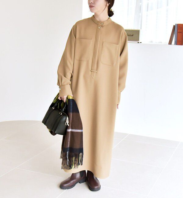 quaranciel「quaranciel:〈洗濯機可能〉ダブルクロス スタンドカラー ポケット シャツ ワンピース」|ワンピース|