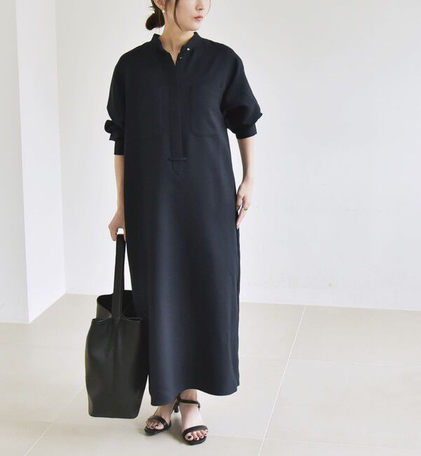 quaranciel「quaranciel:〈洗濯機可能〉ダブルクロス スタンドカラー ポケット シャツ ワンピース」|ワンピース|