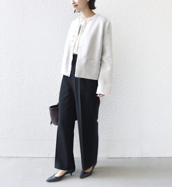 SHIPS for women「《一部追加予約》トライスピン 杢 ツイード パール モチーフ ボタン ジャケット（セレモニー対応可）」|ノーカラージャケット|