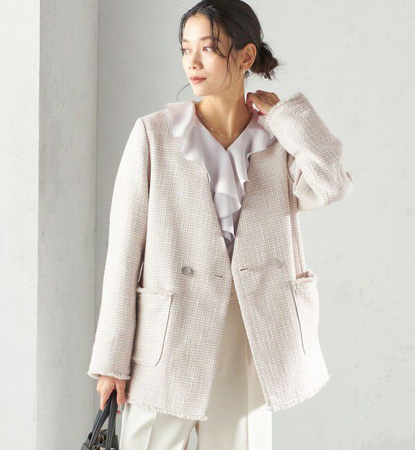 SHIPS for women「《一部追加予約》トライスピン 杢 ツイード カラーレス ジャケット（セレモニー対応可）」|ノーカラージャケット|
