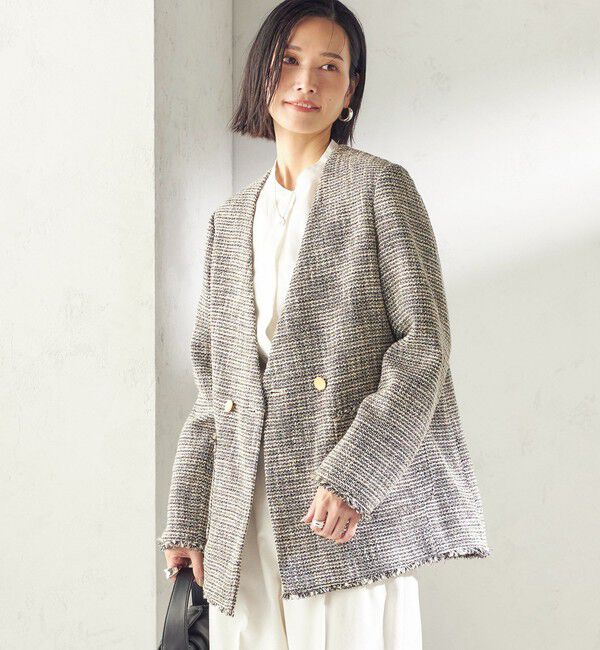 SHIPS for women「《一部追加予約》トライスピン 杢 ツイード カラーレス ジャケット（セレモニー対応可）」|ノーカラージャケット|