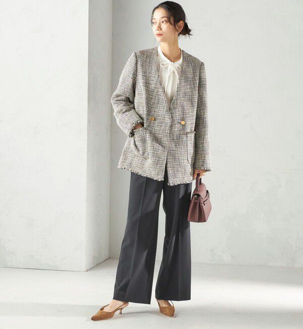 SHIPS for women「《一部追加予約》トライスピン 杢 ツイード カラーレス ジャケット（セレモニー対応可）」|ノーカラージャケット|