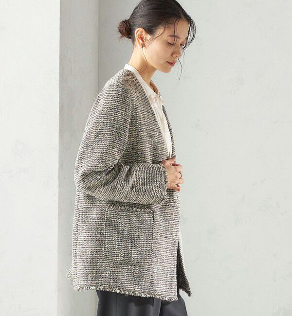 SHIPS for women「《一部追加予約》トライスピン 杢 ツイード カラーレス ジャケット（セレモニー対応可）」|ノーカラージャケット|