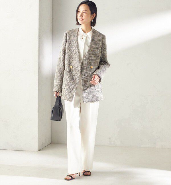 SHIPS for women「《一部追加予約》トライスピン 杢 ツイード カラーレス ジャケット（セレモニー対応可）」|ノーカラージャケット|