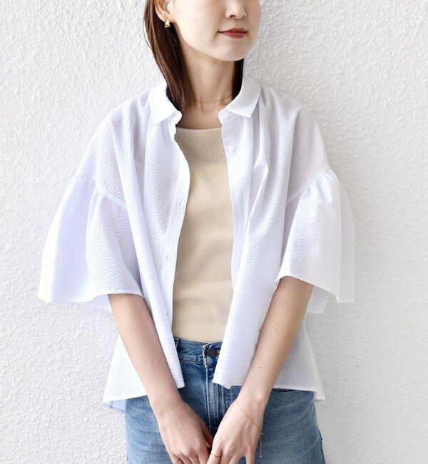 SHIPS for women「《予約》【WEB限定】〈手洗い可能〉サッカー ギャザー シャツ 羽織」|シャツ・ブラウス|ホワイト