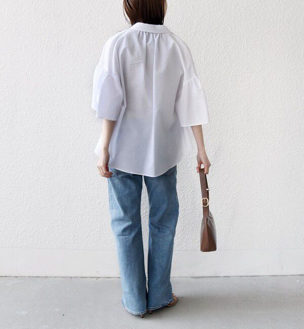 SHIPS for women「《予約》【WEB限定】〈手洗い可能〉サッカー ギャザー シャツ 羽織」|シャツ・ブラウス|