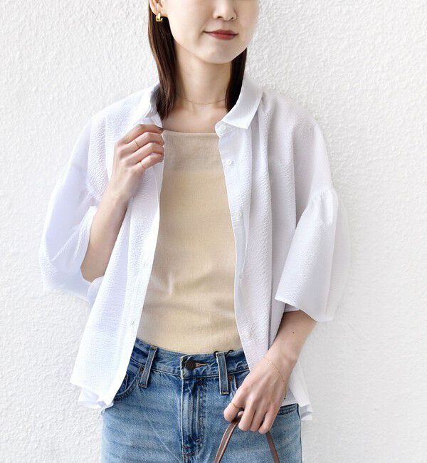 SHIPS for women「《予約》【WEB限定】〈手洗い可能〉サッカー ギャザー シャツ 羽織」|シャツ・ブラウス|