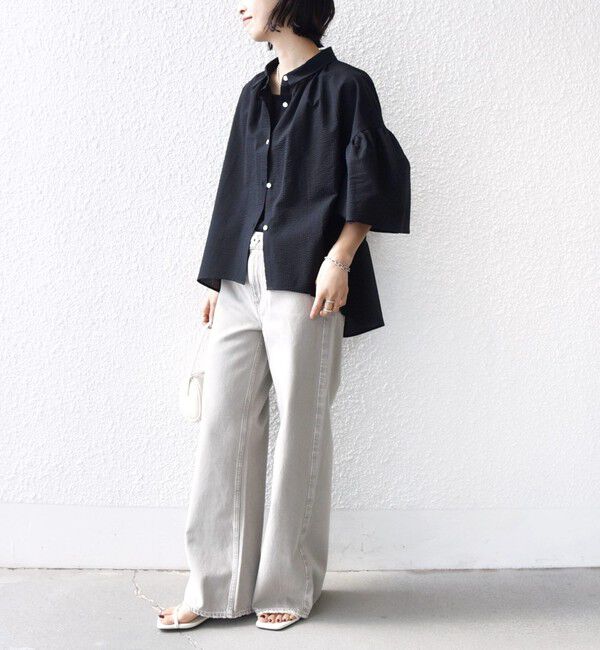 SHIPS for women「《予約》【WEB限定】〈手洗い可能〉サッカー ギャザー シャツ 羽織」|シャツ・ブラウス|