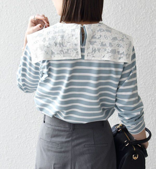 SHIPS any「《予約》SHIPS any:〈洗濯機可能〉マリンボーダー レース 襟 プルオーバー」|Tシャツ・カットソー|