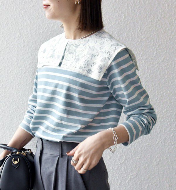 SHIPS any「《予約》SHIPS any:〈洗濯機可能〉マリンボーダー レース 襟 プルオーバー」|Tシャツ・カットソー|