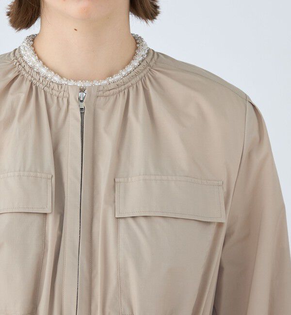 Ballsey「ライトタフタ ジップアップロングコート」|ノーカラーコート|