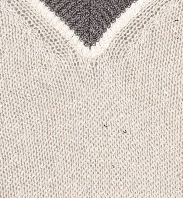 GALERIE VIE「リネンコットンスパンコール Vネックプルオーバー」|ニット・セーター|