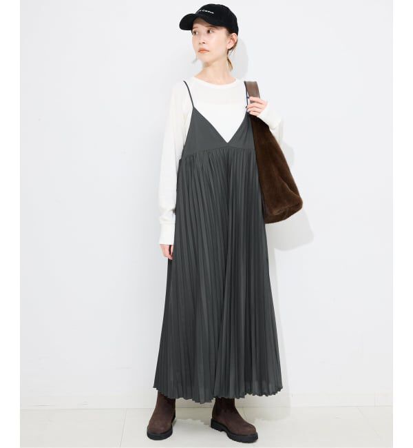 SLOBE IENA「《追加》パウダリーサテンプリーツキャミワンピース」|ワンピース|