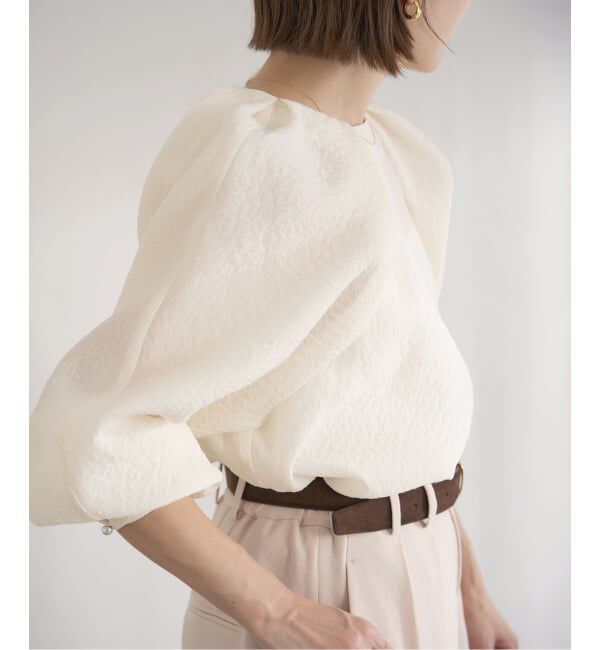 IENA「&NAVY オーガンジージャガードタックブラウス」|シャツ・ブラウス|