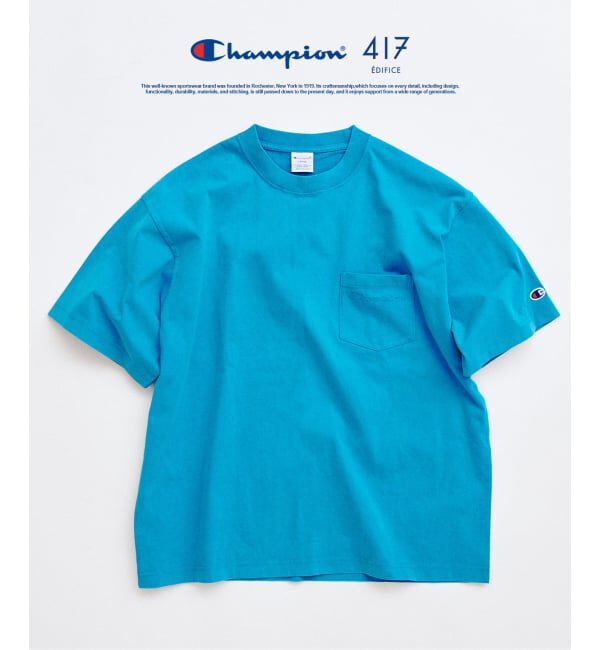 417 EDIFICE「CHAMPION / チャンピオン 417別注 Bleach Wash Pocket Tシャツ」|Tシャツ・カットソー|ブルー A