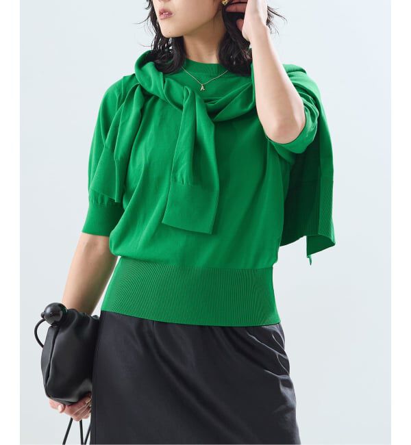 journal standard L'essage「《予約》コットンハーフスリーブプルオーバー」|ニット・セーター|グリーン