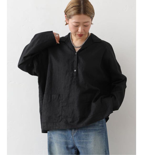 journal standard luxe「《予約》リネンワッシャー スキッパーシャツ」|シャツ・ブラウス|ブラック