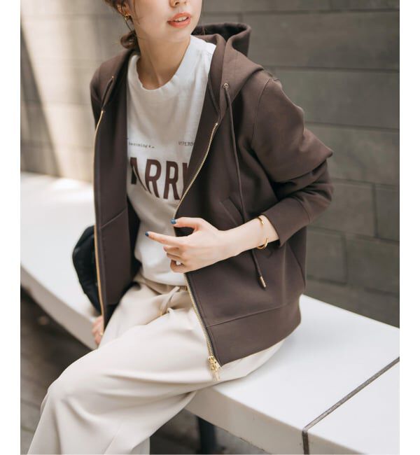 Spick and Span「《追加5》ストレッチジップフードパーカー」|Tシャツ・カットソー|ブラウン