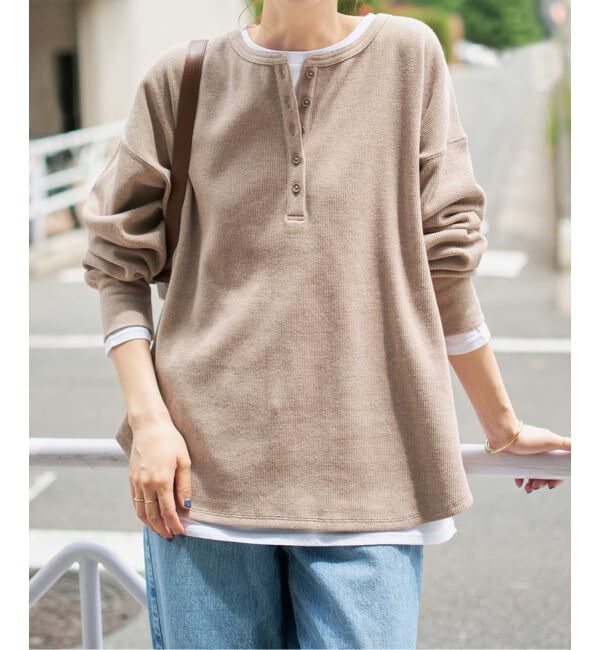 Spick and Span「《新色有り / 追加予約》2枚SETヘンリーネックプルオーバー」|Tシャツ・カットソー|ベージュベース