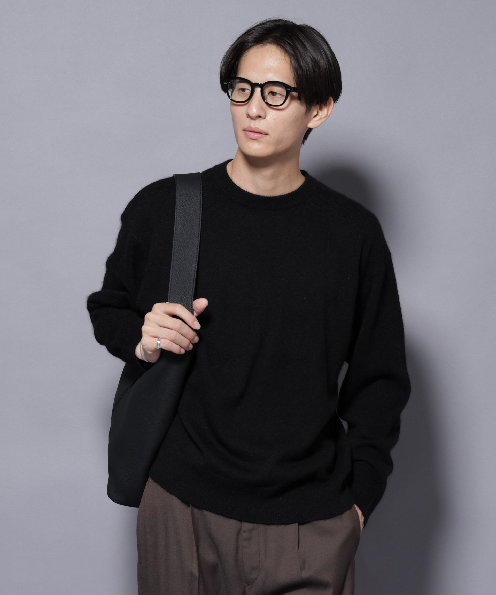 nano･universe「アンゴラ混ライトクルーネックニット」|ニット・セーター|ブラック