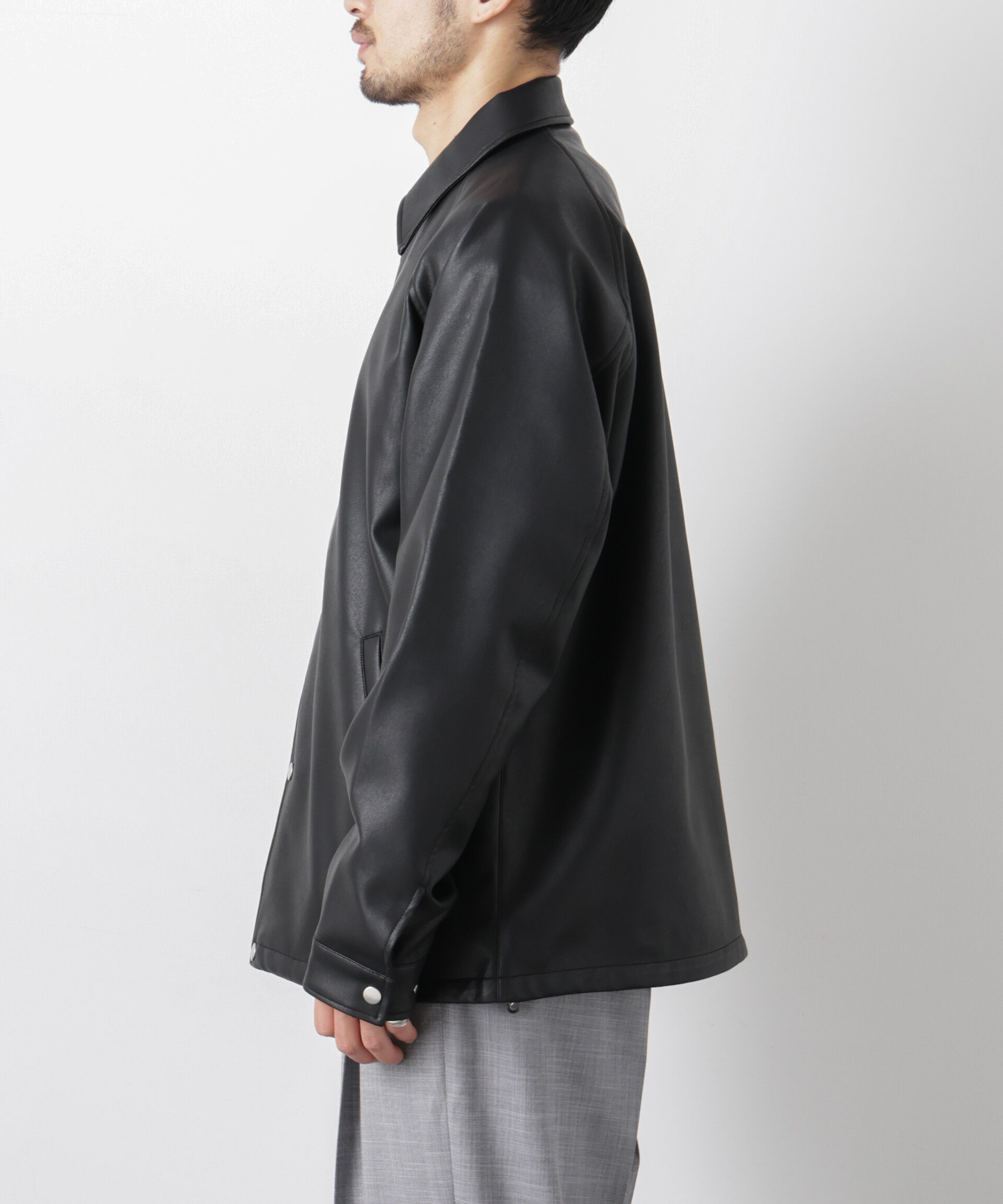 nano･universe「フェイクレザーリラックスコーチジャケット」|ブルゾン・スタジャン|