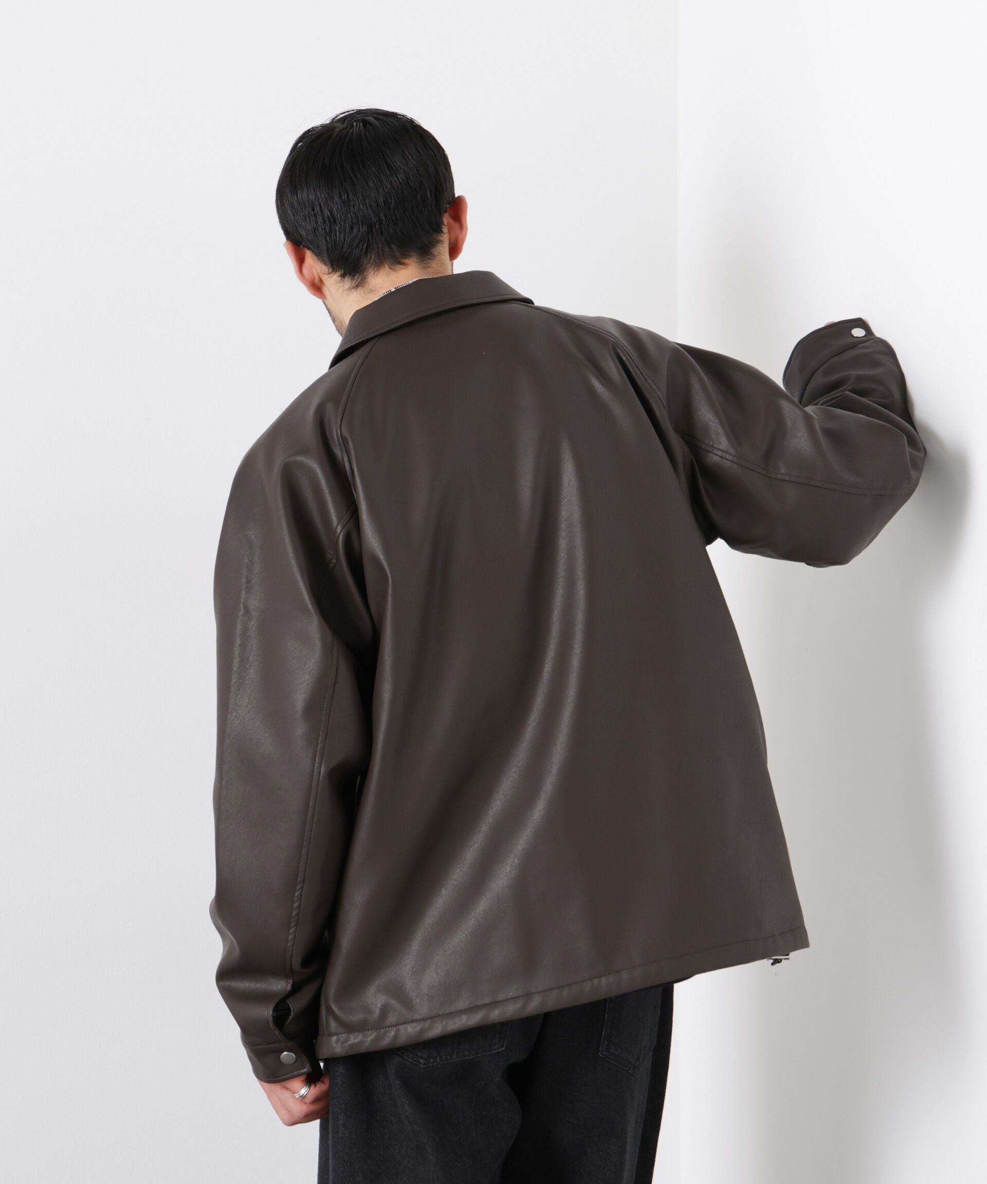 nano･universe「フェイクレザーリラックスコーチジャケット」|ブルゾン・スタジャン|