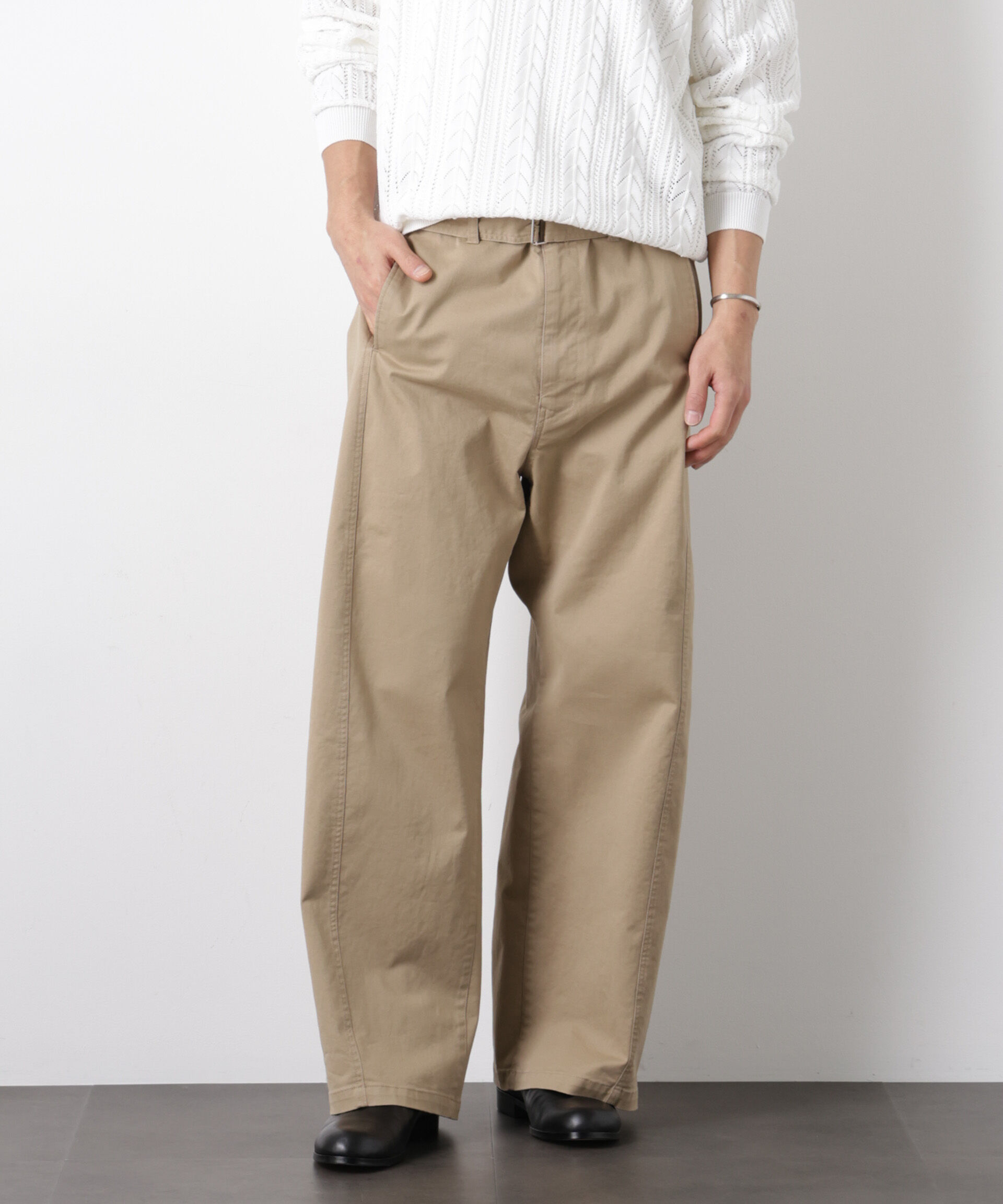 nano･universe「｢ASSEMBLANC｣ベルテッド3Dパンツ」|チノ|ベージュ