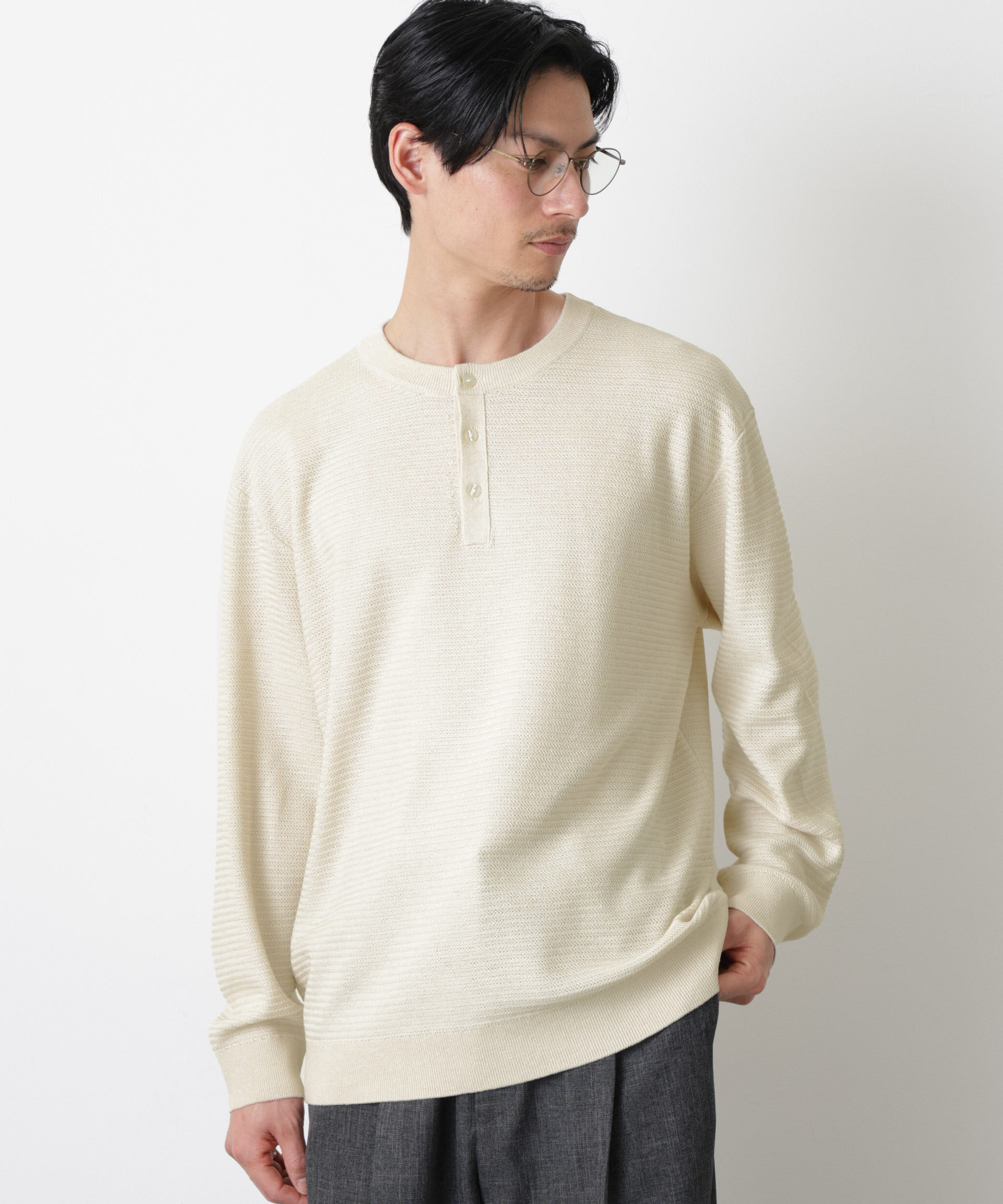 nano･universe「テクスチャーヘンリーネックニット」|ニット・セーター|エクリュ4