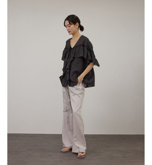 SALON adam et rope'「【WEB限定】ヨーロピアンリネンルジェフリルブラウス」|シャツ・ブラウス|