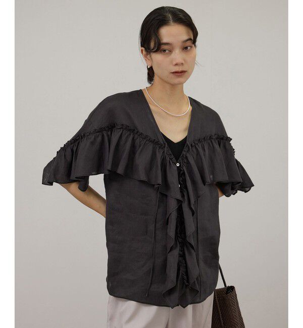 SALON adam et rope'「【WEB限定】ヨーロピアンリネンルジェフリルブラウス」|シャツ・ブラウス|