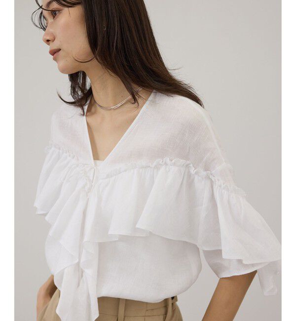 SALON adam et rope'「【WEB限定】ヨーロピアンリネンルジェフリルブラウス」|シャツ・ブラウス|