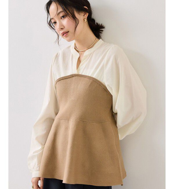 VIS「ペプラムニットドッキングブラウス」|シャツ・ブラウス|ベージュ(27)