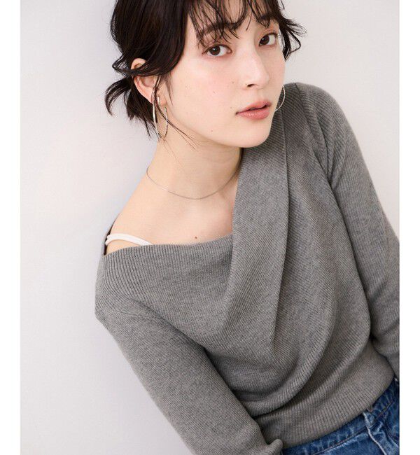 VIS「ドレープオフショルダーリブニット/イージーケア」|ニット・セーター|