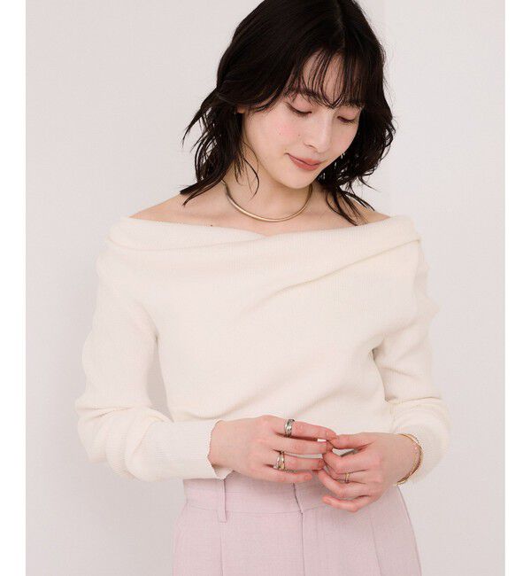VIS「ドレープオフショルダーリブニット/イージーケア」|ニット・セーター|