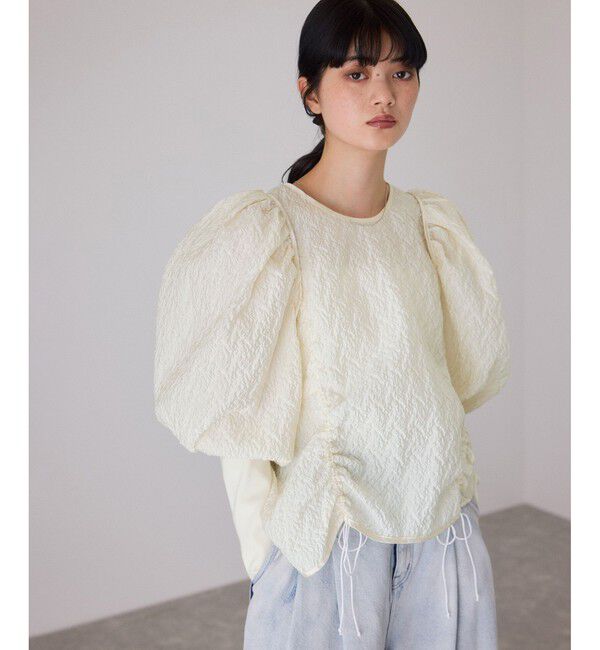 ADAM ET ROPE'「ジャガードコンビギャザートップス」|Tシャツ・カットソー|