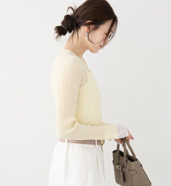  「【レイヤード風の袖口】シアーカフスリブニット」|ニット・セーター|