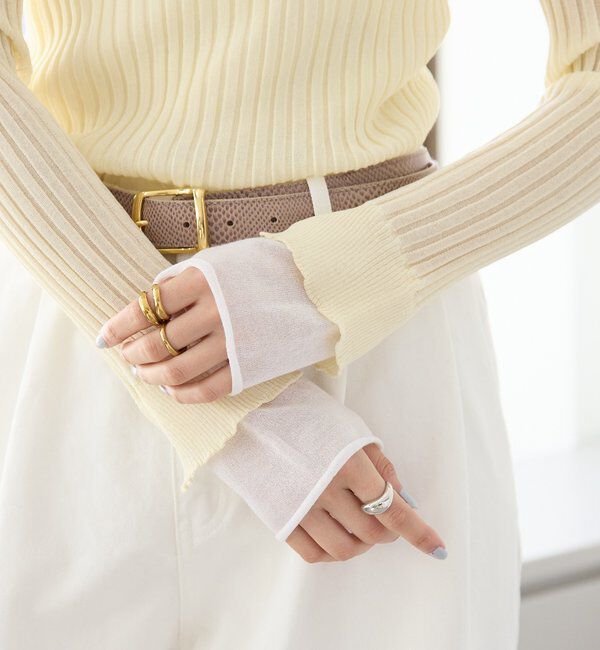  「【レイヤード風の袖口】シアーカフスリブニット」|ニット・セーター|