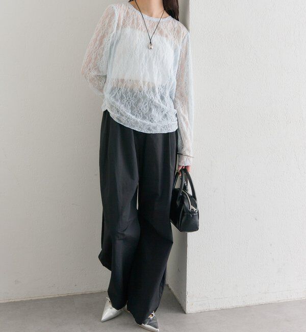  「裾ギャザーレースロングTシャツ」|Tシャツ・カットソー|