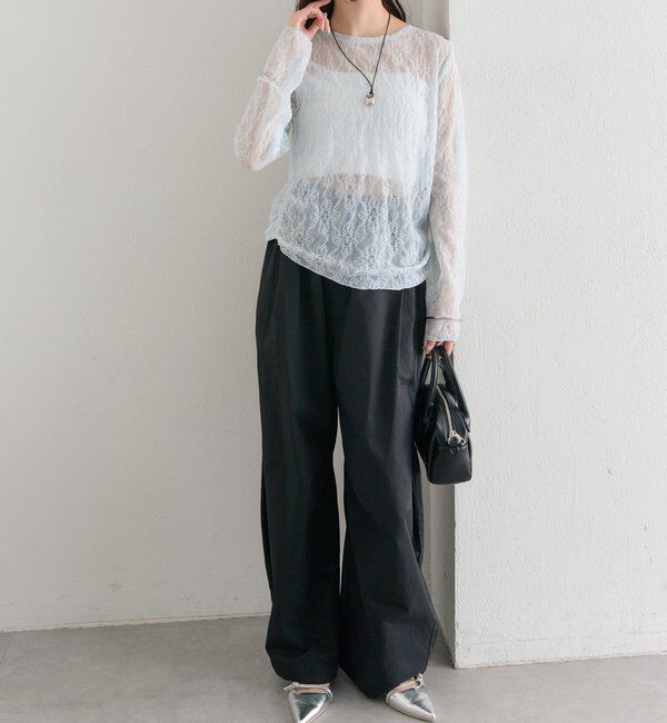 「裾ギャザーレースロングTシャツ」|Tシャツ・カットソー|