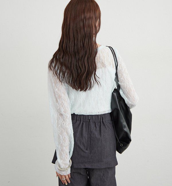  「裾ギャザーレースロングTシャツ」|Tシャツ・カットソー|